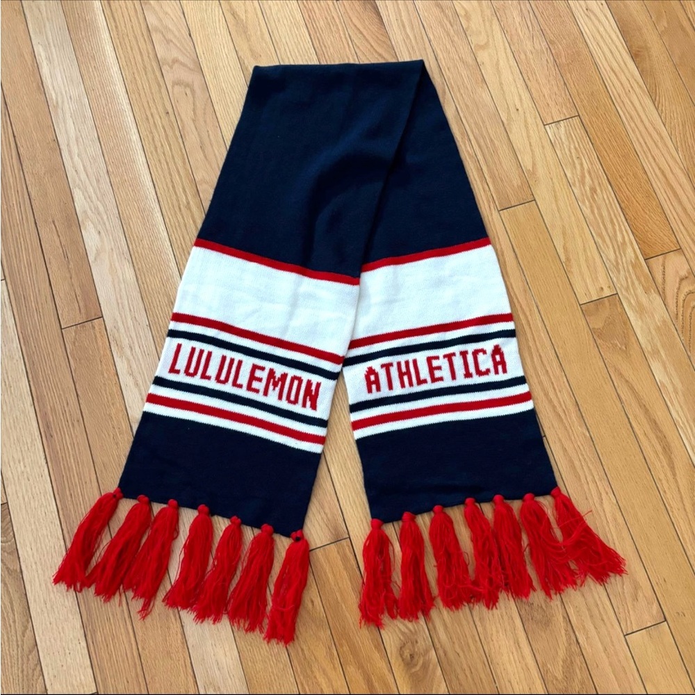 Lululemon Acrylic Winter Logo Scarf With Tassels
